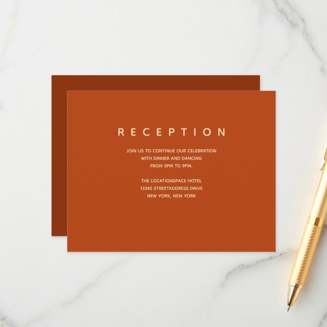 Burnt Orange Reception Info Enclosure Card (Front/Back In Situ)