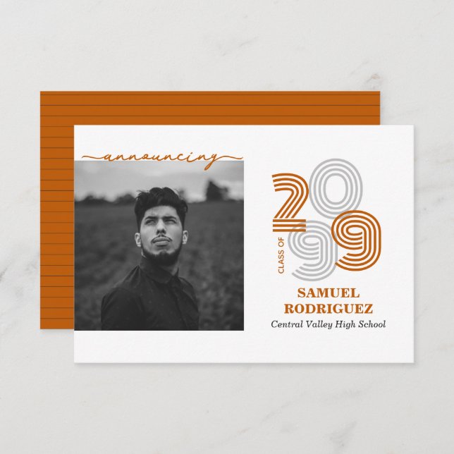 Burnt Orange Retro Big Numbers Class of Photo Invitation (Front/Back)