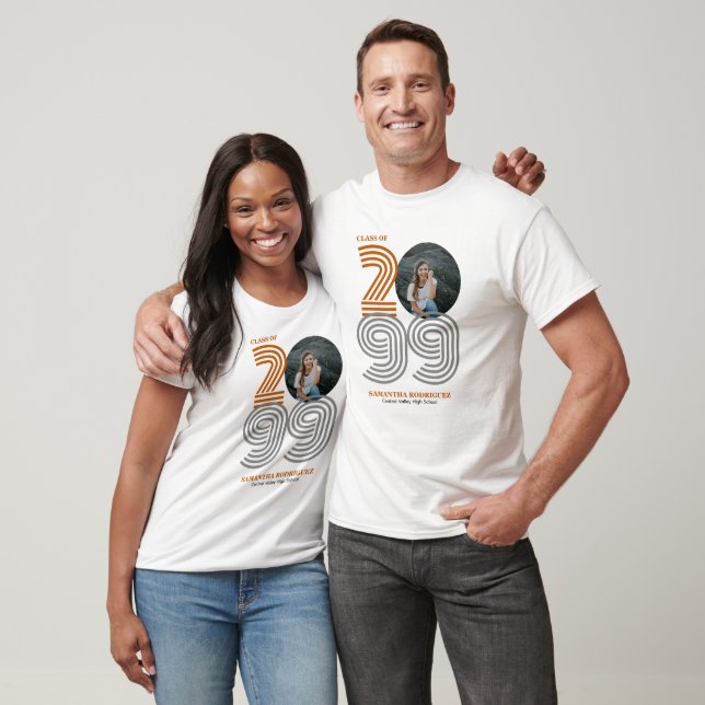 Burnt Orange Retro Big Numbers Class of Photo T-Shirt (Unisex)