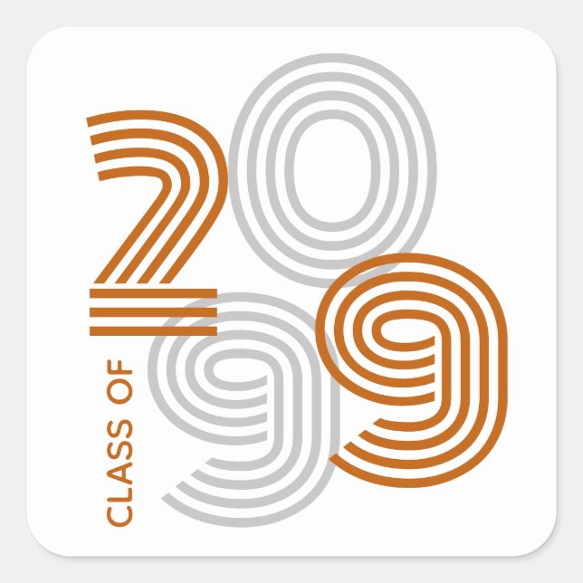 Burnt Orange Retro Big Numbers Class of Square Sticker (Front)