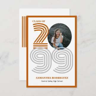 Burnt Orange Retro Big Numbers Graduation Photo Invitation