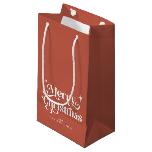 Burnt Orange Retro Merry Christmas Small Gift Bag