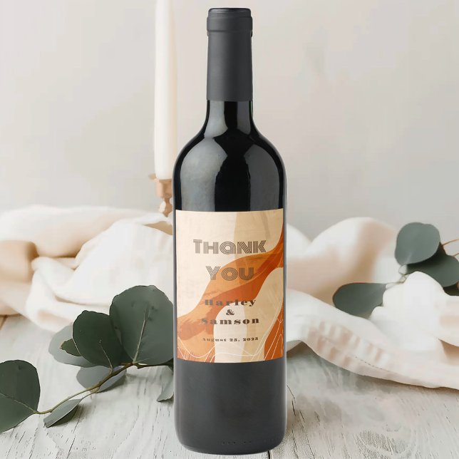 Burnt orange retro wedding wine label (Creator Uploaded)