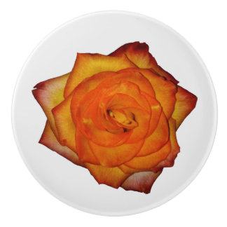 Burnt Orange Rose Ceramic Knob
