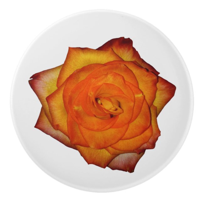 Burnt Orange Rose Ceramic Knob (Front)