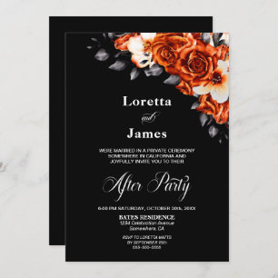 Burnt Orange Rose Floral Black Wedding Reception Invitation