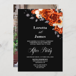 Burnt Orange Rose Floral Wedding Reception Photo Invitation