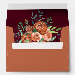 Burnt Orange Rose Terracotta Floral Burgundy Envelope