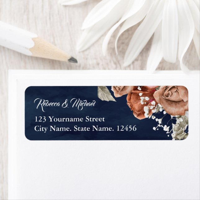 Burnt Orange Roses Terracotta Floral Navy Wedding (Insitu)