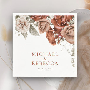 Burnt Orange Roses Terracotta Floral Wedding Napkin