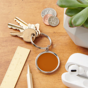 Burnt Orange Round Metal Keychain
