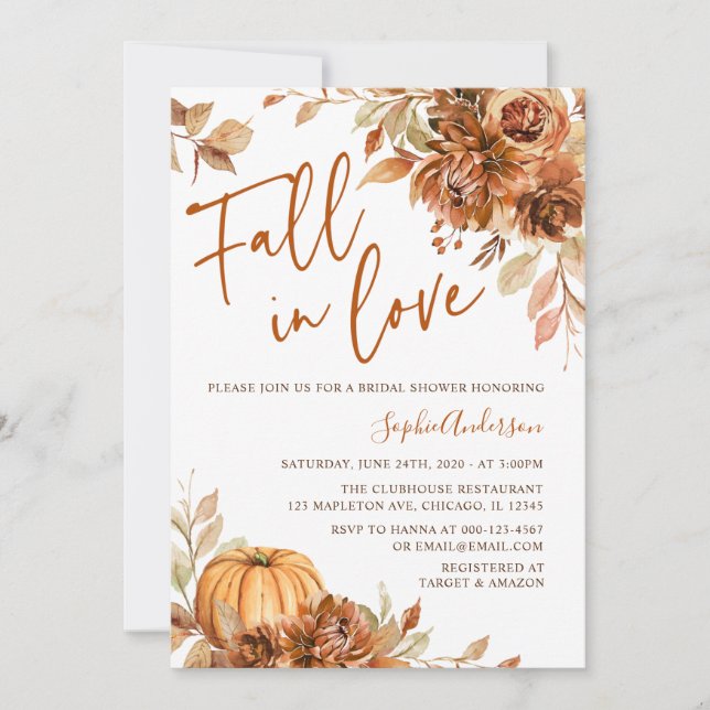 Burnt Orange Rust Boho Fall in Love Bridal Shower Invitation (Front)