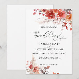 Burnt Orange Rust Boho Terracotta Floral Wedding Invitation