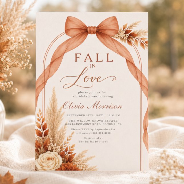 Burnt Orange Rust Bow Fall in Love Bridal Shower Invitation (Creator Uploaded)