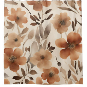 Burnt Orange Rust Brown Beige Watercolor Floral Shower Curtain