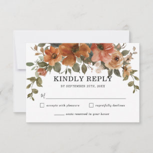 Burnt Orange Rust Copper Floral Arch Fall Wedding RSVP Card