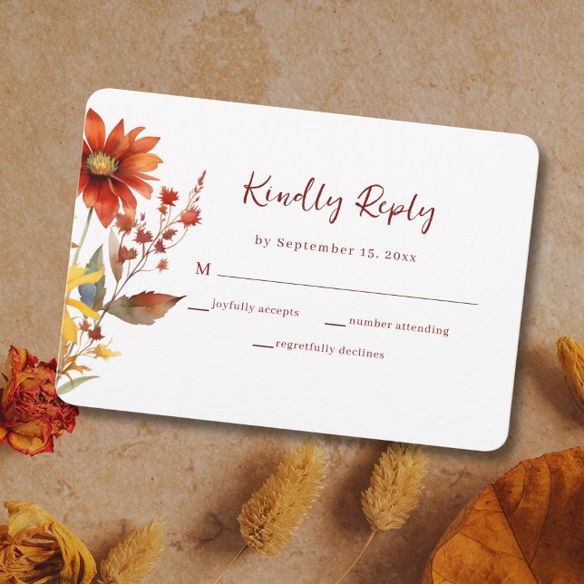 Burnt Orange Rust Floral Fall Wedding RSVP Card (Creator Uploaded)