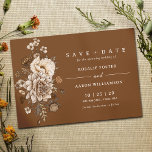 Burnt Orange Rust | Moody Fall Boho Wedding Save The Date<br><div class="desc">Elegant save-the-date cards with floral illustrations in shades of ivory and deep brown. White text on a dark orange background.</div>