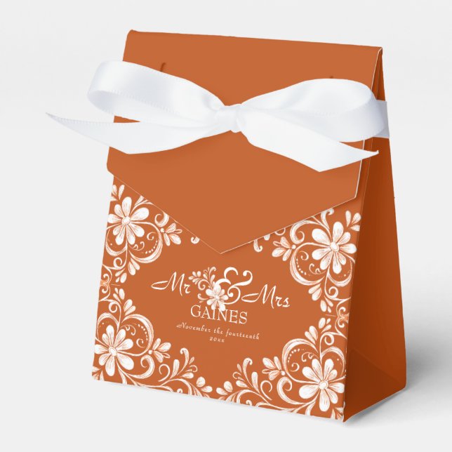 Burnt Orange Rust Mr & Mrs Wedding Favour Box (Front Side)