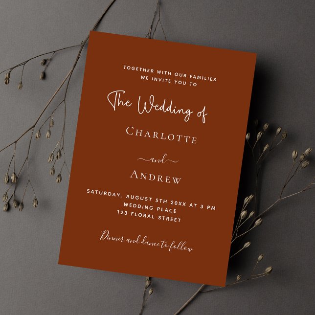 Burnt orange rust script luxury wedding invitation (Creator Uploaded)