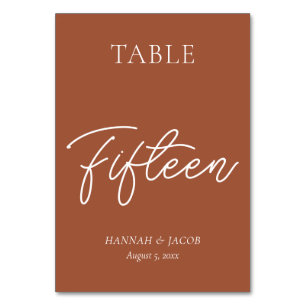 Burnt Orange Rust Wedding Fifteen Table Number