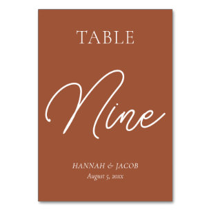 Burnt Orange Rust Wedding Nine Table Number