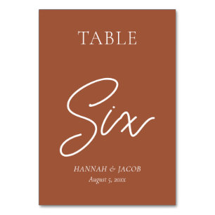Burnt Orange Rust Wedding Six Table Number