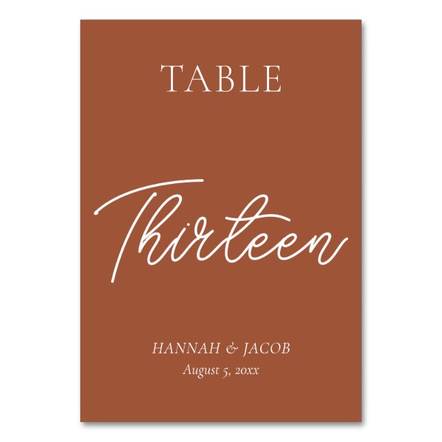 Burnt Orange Rust Wedding Thirteen Table Number (Front)
