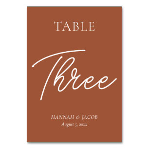Burnt Orange Rust Wedding Three Table Number