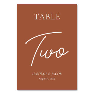 Burnt Orange Rust Wedding Two Table Number