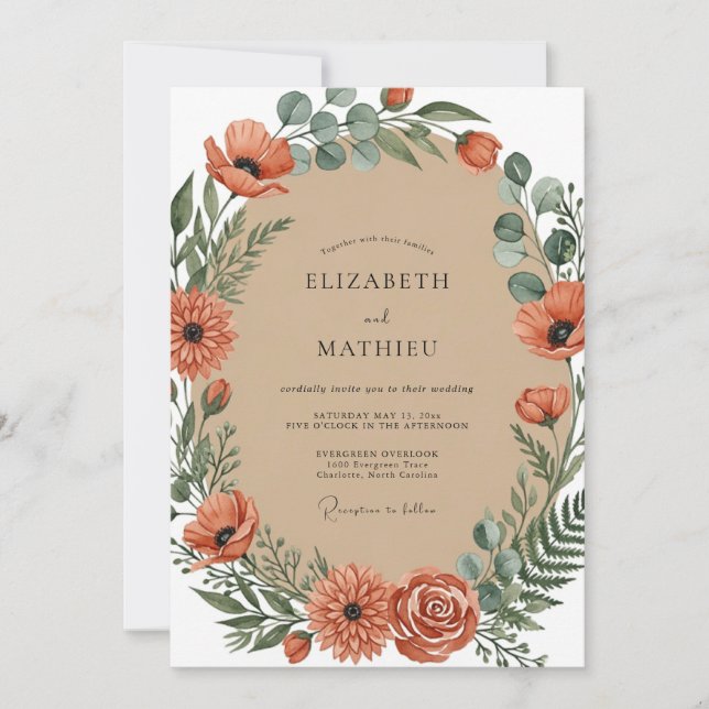 Burnt Orange Rustic Autumnal Wedding Invitation (Front)