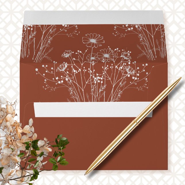 Burnt Orange Rustic Boho Simple Floral Wedding  Envelope (Creator Uploaded)