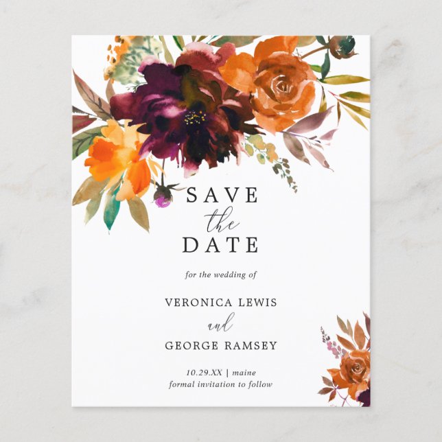 Burnt Orange Rustic Budget Wedding Save the Date (Front)