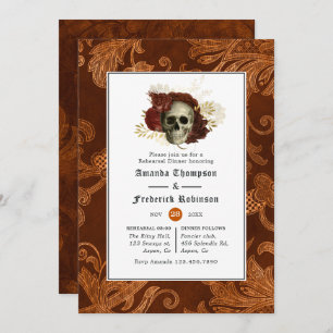 Burnt Orange Rustic Damask Gothic Rehearsal Dinner Invitation