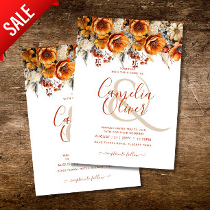 Burnt Orange Rustic Fall Floral Winter Boho Script Invitation