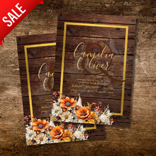 Burnt Orange Rustic Fall Floral Winter Boho Script Invitation