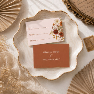 Burnt Orange Rustic Fall Leaves Entree Choice Place Card