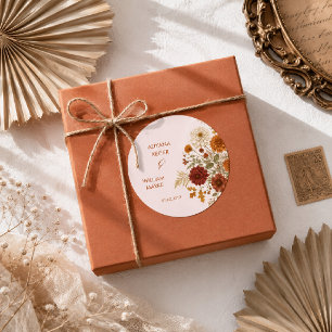 Burnt Orange Rustic Fall Leaves Wedding Classic Round Sticker