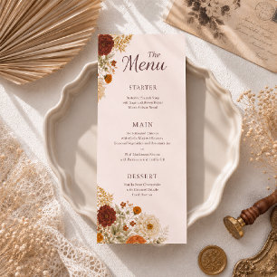 Burnt Orange Rustic Fall Leaves Wedding Menu