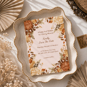 Burnt Orange Rustic Fall Leaves Wedding Save The Date
