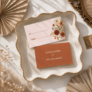 Burnt Orange Rustic Fall Leaves Wedding Table Place Card