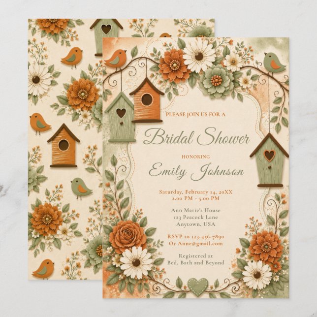 Burnt Orange Sage Green Fall Bridal Shower Invitation (Front/Back)