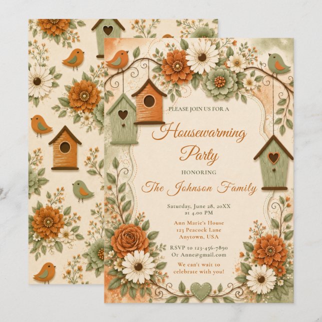 Burnt Orange Sage Housewarming Invitation (Front/Back)