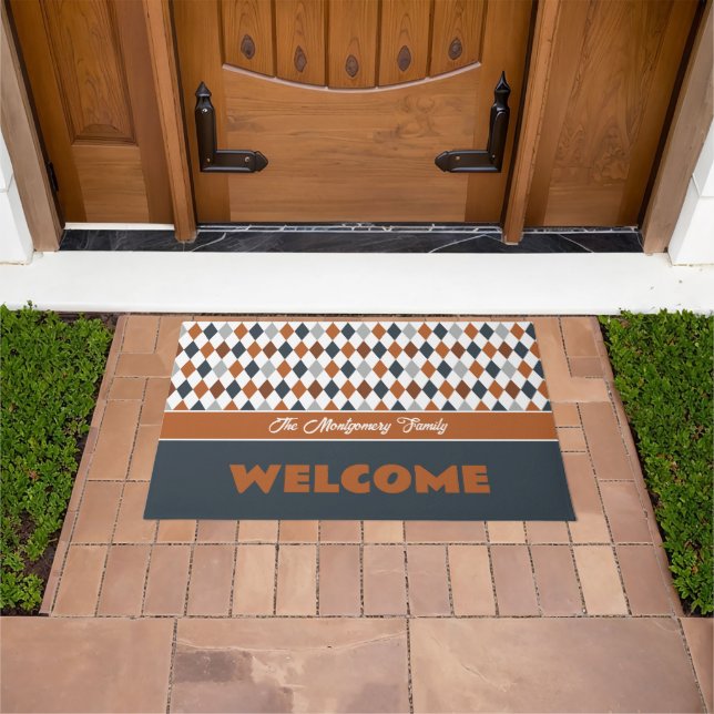Burnt Orange School Colours Argyle Pattern Doormat (Outdoor)