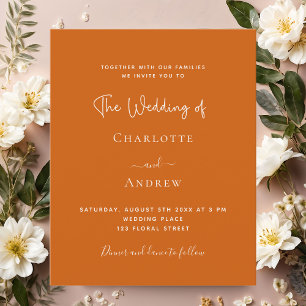 Burnt orange script budget wedding invitation