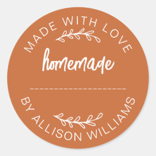 Burnt Orange Script Made With Love Homemade Food  Classic Round Sticker