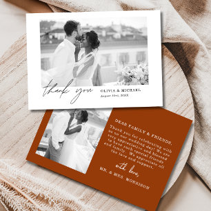 Burnt Orange Script Photo Wedding Thank You Card