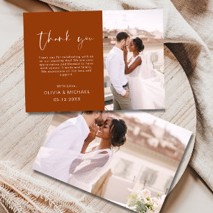 Burnt Orange Script Photo Wedding Thank You Card