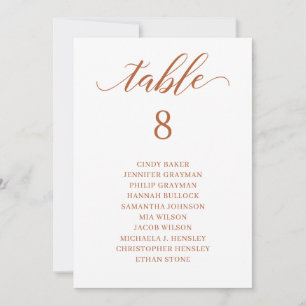 Burnt Orange Script Table Number Seating Chart