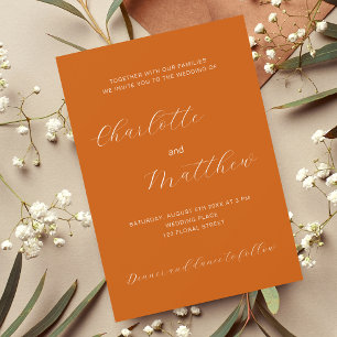 Burnt orange script wedding invitation